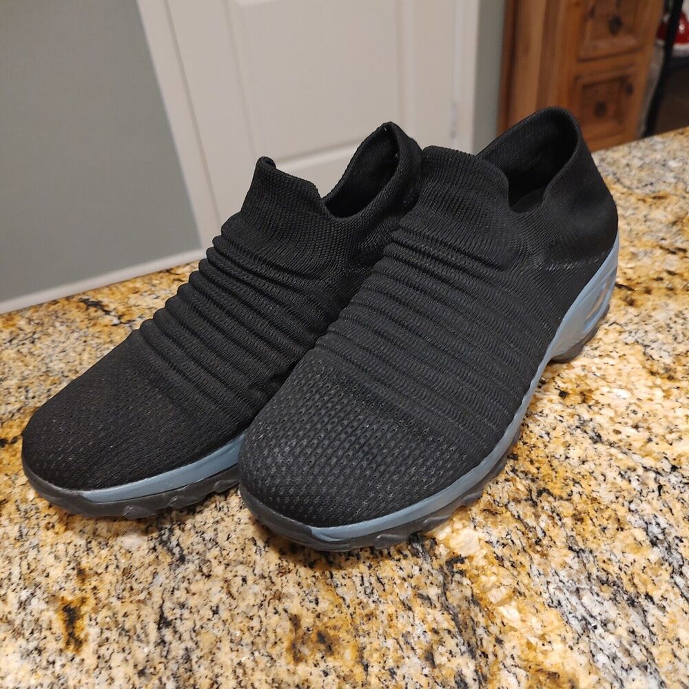 Womens Trainers Athletic Shoes Sneakers Slip On Fabric Black Gray Size 39 US 8.5